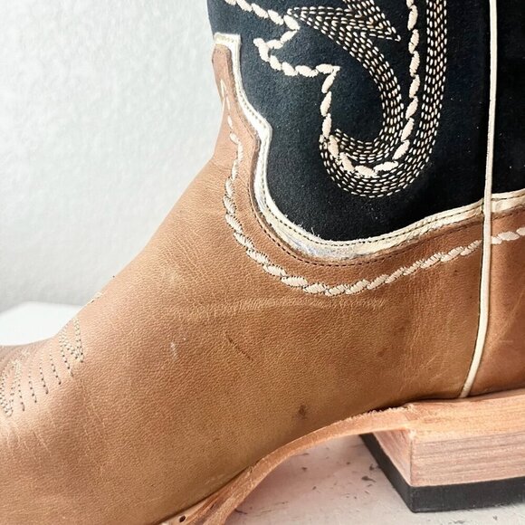 Lane RODEO HOUSTON Mens Cowboy Boots 10 Brown Leather Western Mid Calf Blunt Toe - Picture 9 of 13